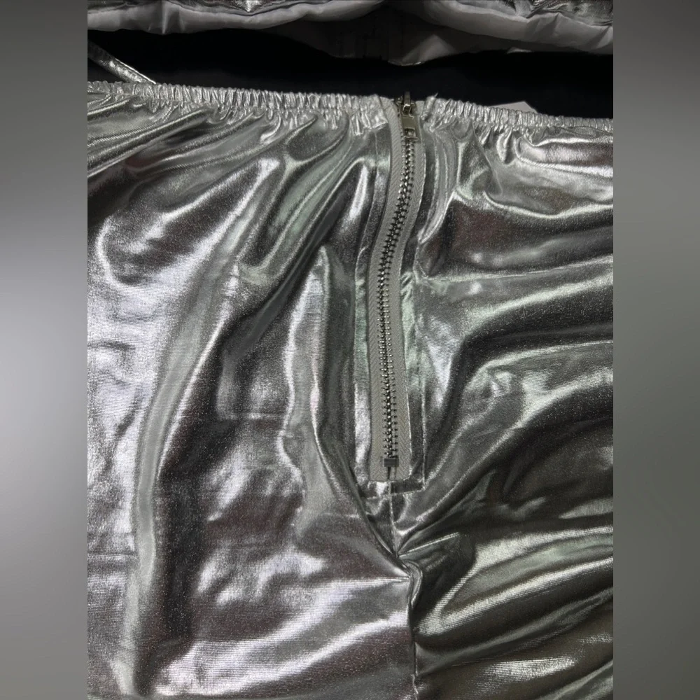 Half Heart Silver Metallic Shiny Vest Skirt Set Padded Qulited Puffer Womens S - Picture 3 of 15